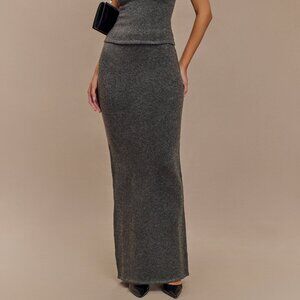 Gray Knit Maxi Skirt || Meshki